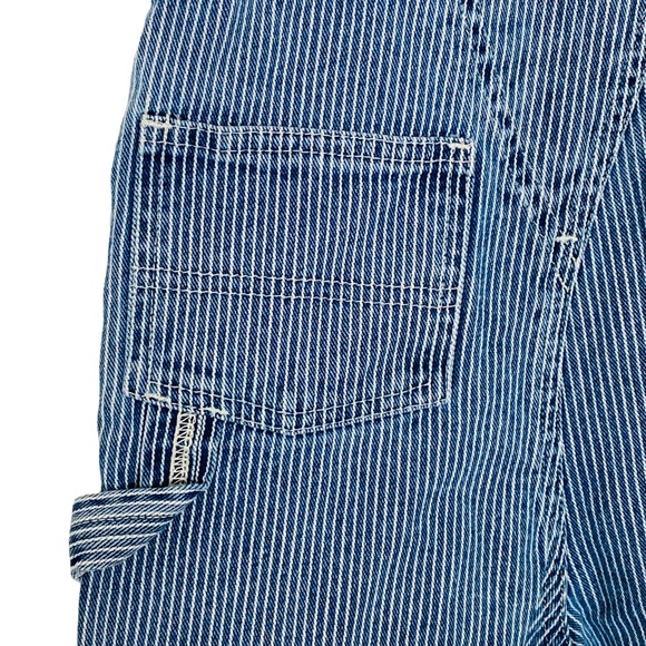 OSH KOSH Baby 24M Blue & White Pin Striped Denim Overalls Bibs With Diaper Snaps - Picture 6 of 15